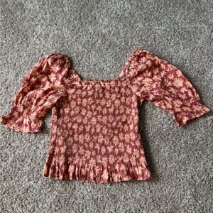 GAP Floral Puff Sleeve Blouse - Pink and Cream